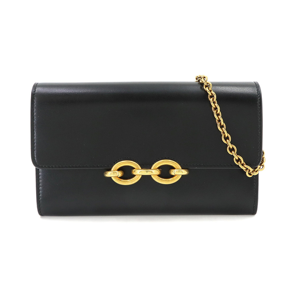 Saint Laurent Le Maillon Chain Wallet, Long Leather, Black, 696608, Gold Hard...